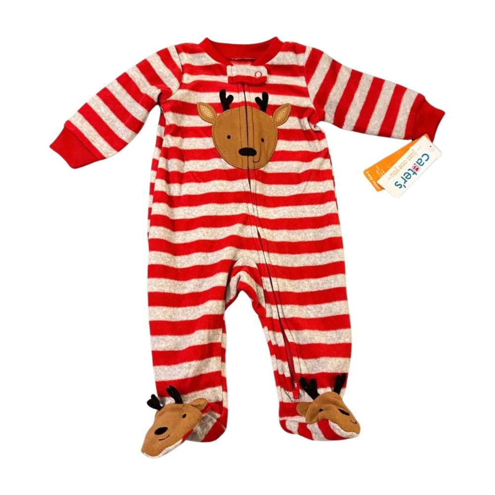 Carter's Red and White‎ Striped Reindeer One Piece